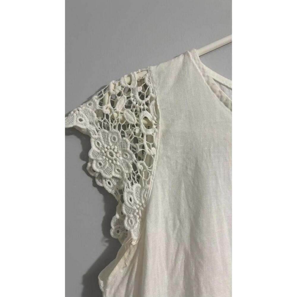 Viola Borghi Linen Top White Lace Cap Sleeves Made in Italy Women's Size Large - Picture 2 of 9